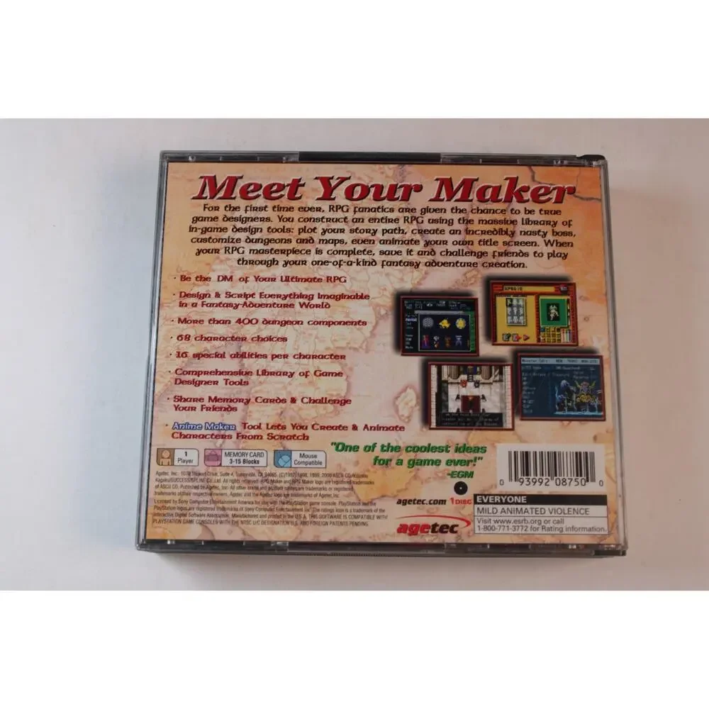 RPG Maker (Sony Playstation 1, PS1, 2000) Authentic, W/ both manials, tested